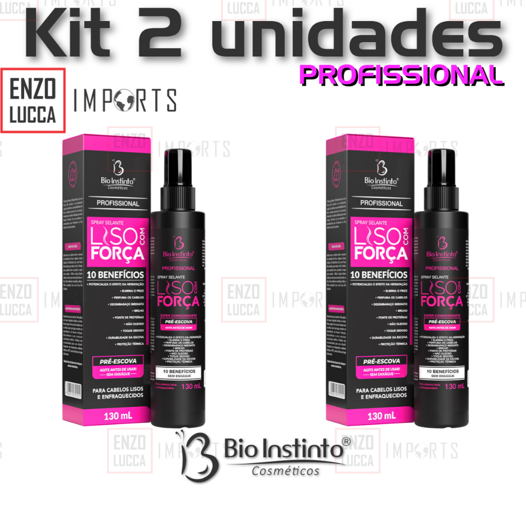 kit 2 UNID Spray Selante Liso com Força Protetor Térmico 130ml Condicionante Desembaraça Elimina Frizz