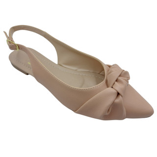 Sapatilha aberta salmão nó rasteira feminina bico fino rose slingback rasteirinha sandália