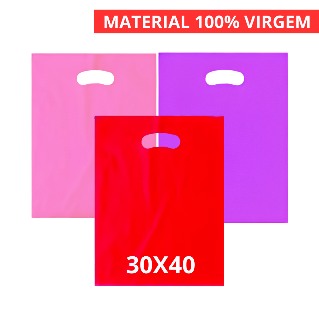 50 Unidades sacolas plasticas 30x40 - alça vazada - boca de palhaço em Oferta na Shopee