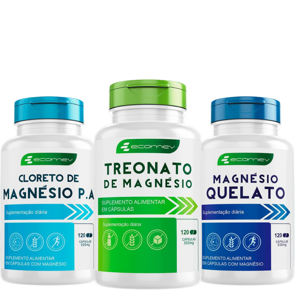 Kit Mix Magnesio L Treonato Quelato Cloreto PA 500MG 360Cáps 2 Meses Ecomev