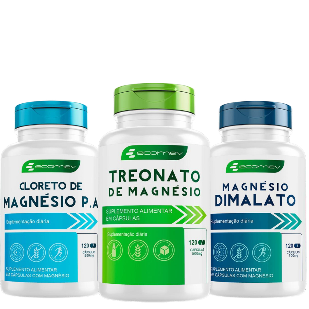 Kit Magnesio L Treonato Dimalato Cloreto PA 500mg Puro Concentrado Ecomev