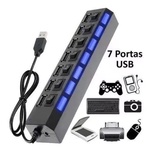 Hub Usb 7 Portas Chave Seletora 2.0 Tomada Adaptador Extensor turbo
