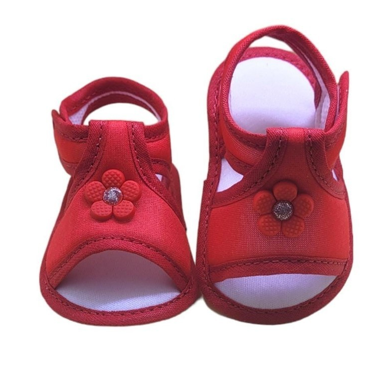 Sandália Tecido infantil  Menina Bebê Florzinha Rosa Vermelho