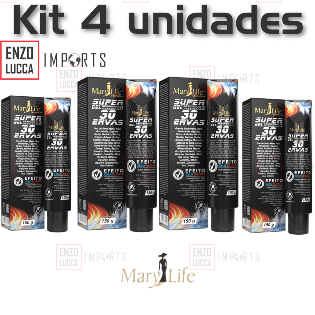 Kit 4 Unidades Super Gel 30 Ervas 150g Mary Life em Oferta na Shopee