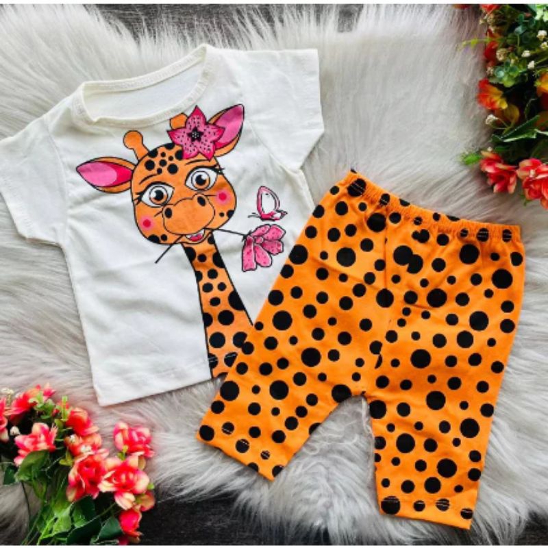 Conjunto para bebê menina girafinha roupa de bebê menina temático verão mêsversario calor verão passeio