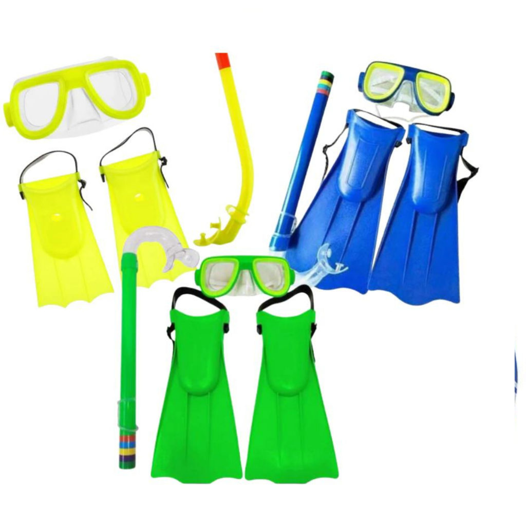 KIT INFANTIL MERGULHO MASCARA SNORKEL E PÉ DE PATO PISCINA E PRAIA MUITA DIVERSÃO