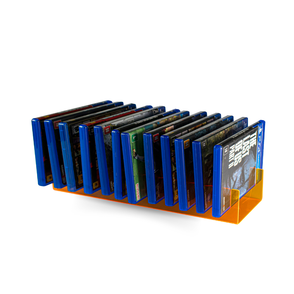 Suporte Porta Jogos Acrílico Laranja Ps3, Ps4, Ps5, Xbox, Blu-ray