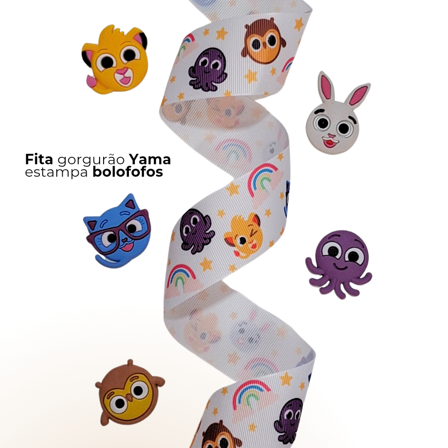 Fita Gorgurão Yama Estampada Bolofofos (Escolha Largura e Metragem) para Laços e Tiaras