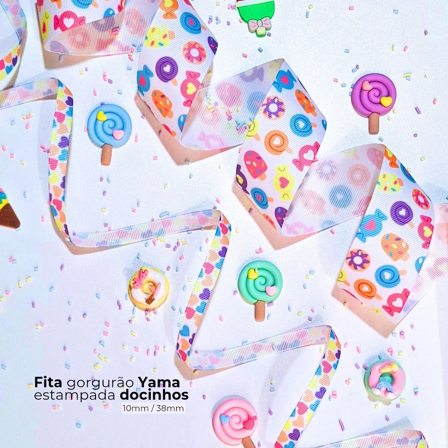 Fita Gorgurão Yama Estampada Docinhos (Escolha Largura e Metragem) para Laços e Tiaras