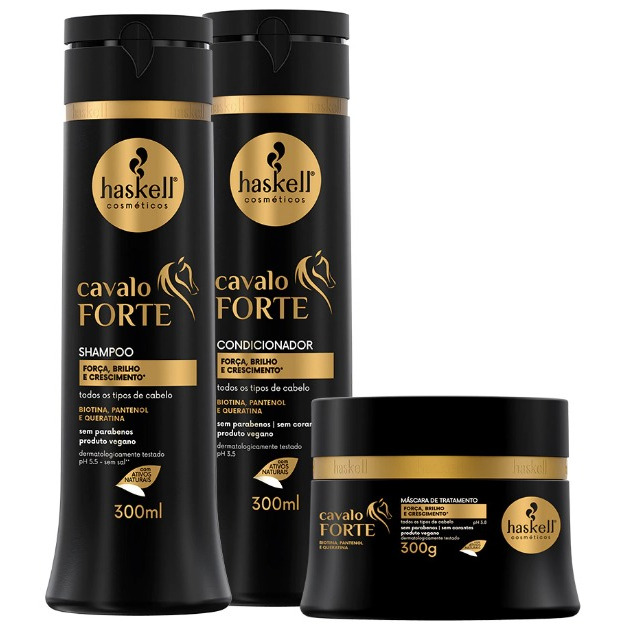 Shampoo 300ml, Condicionador 300ml e Máscara 300g Cavalo Forte Haskell Kit