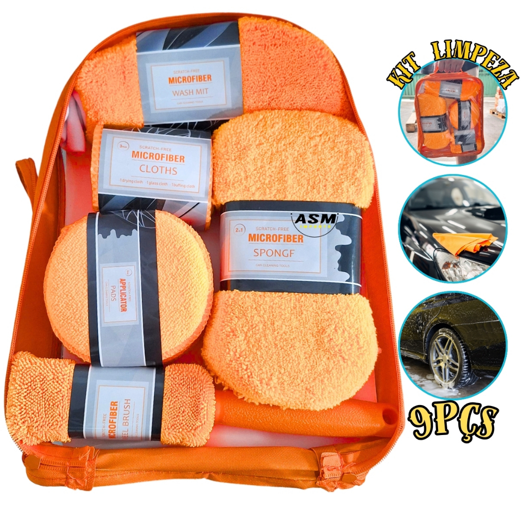 Conjunto de Limpeza Automotiva com 9Pçs Toalhas Luva Microfibra Esponja P lavagem e Secagem DUPRAN