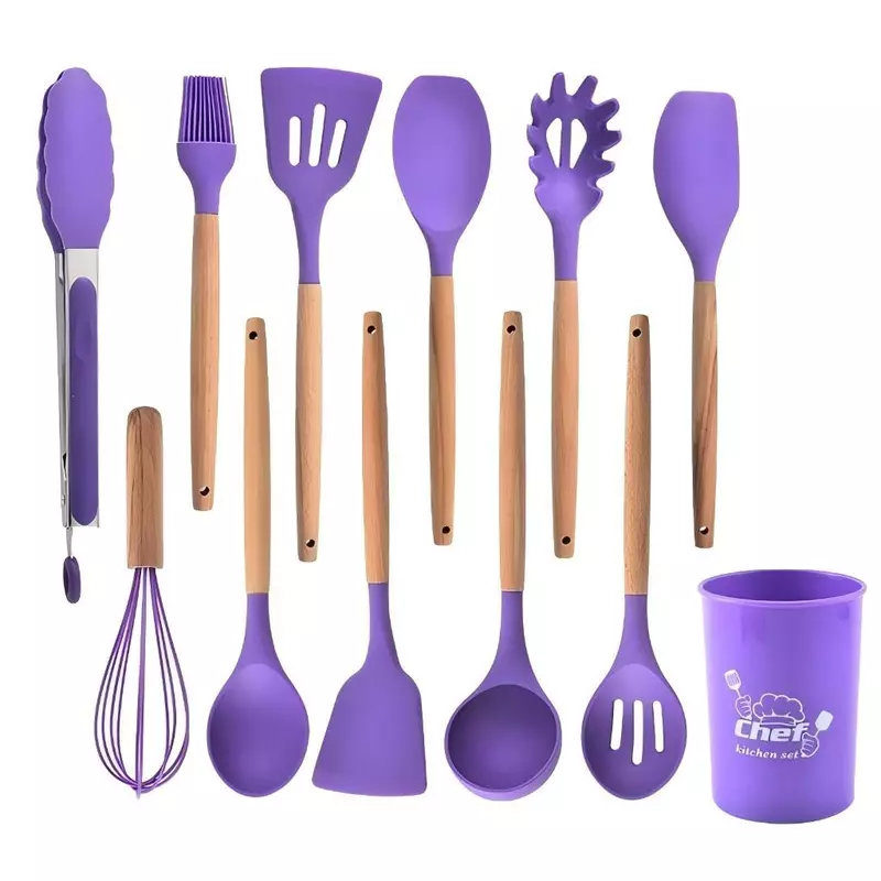 Kit de Utensílios para Cozinha em Silicone e Bambu com 12 Peças — foto 6