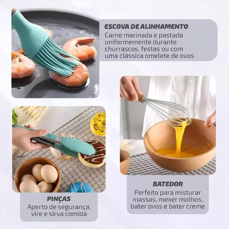 Kit de Utensílios para Cozinha em Silicone e Bambu com 12 Peças — foto 8