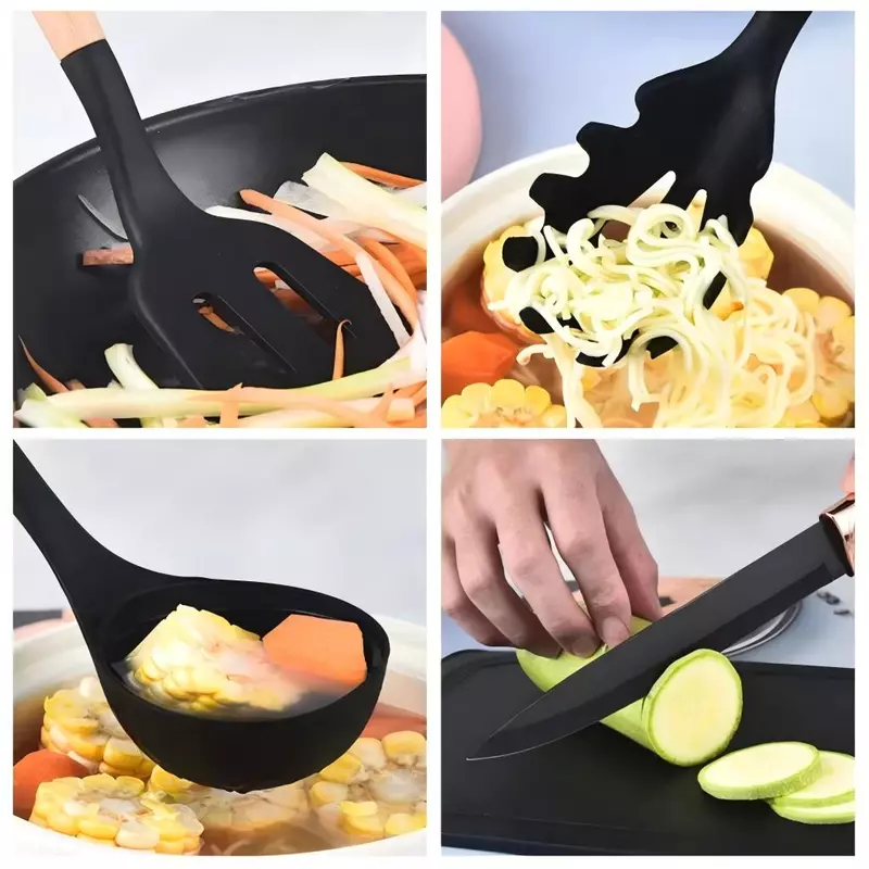 Kit de Utensílios para Cozinha em Silicone e Bambu com 12 Peças — foto 4