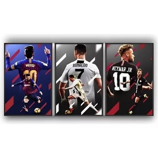 Quadros Neymar Cristiano Ronaldo Messi 50x30 Futebol Decoração Premium em Oferta na Shopee