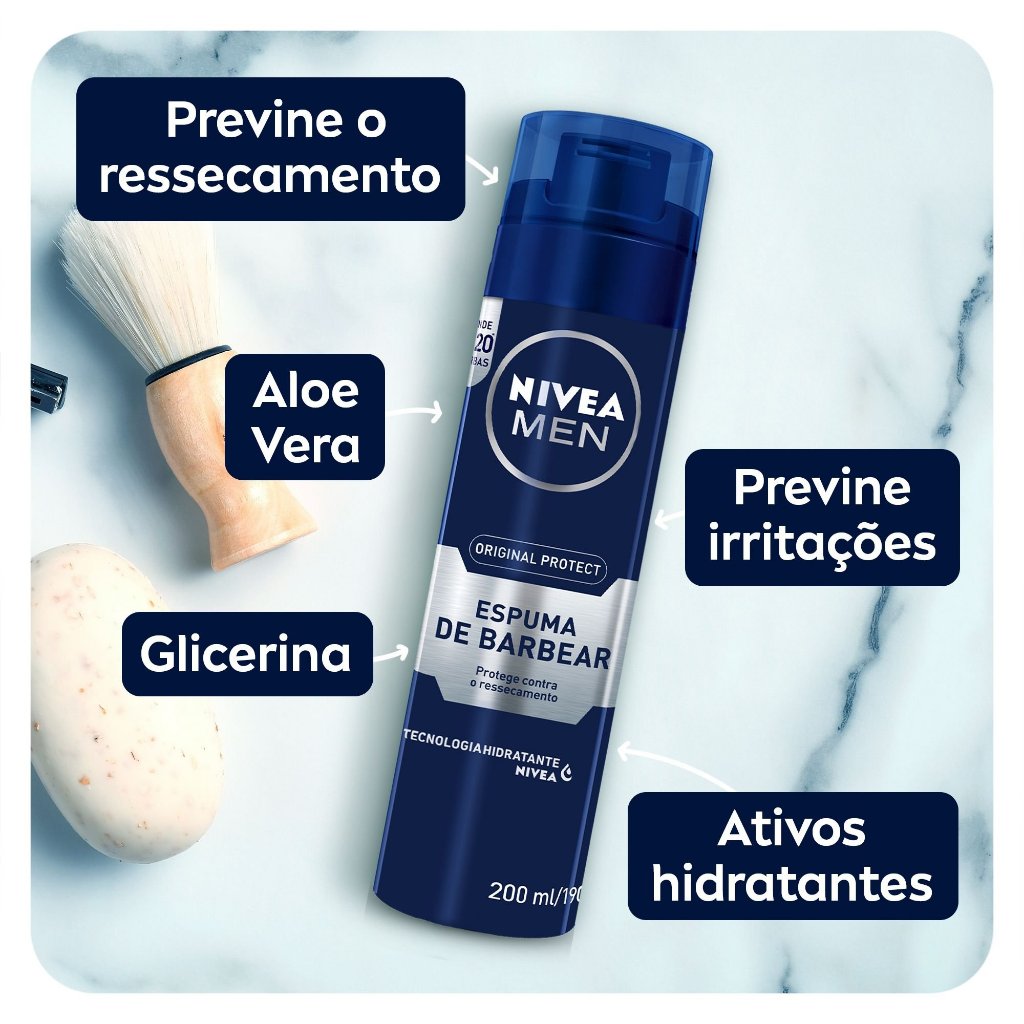 NIVEA MEN Espuma de Barbear Original Protect 200ml — imagem 2 de 2