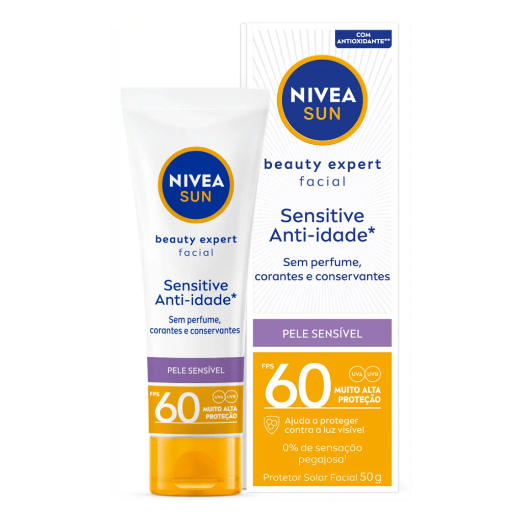 NIVEA SUN Protetor Solar Facial Beauty Expert Sensitive FPS 60 50g