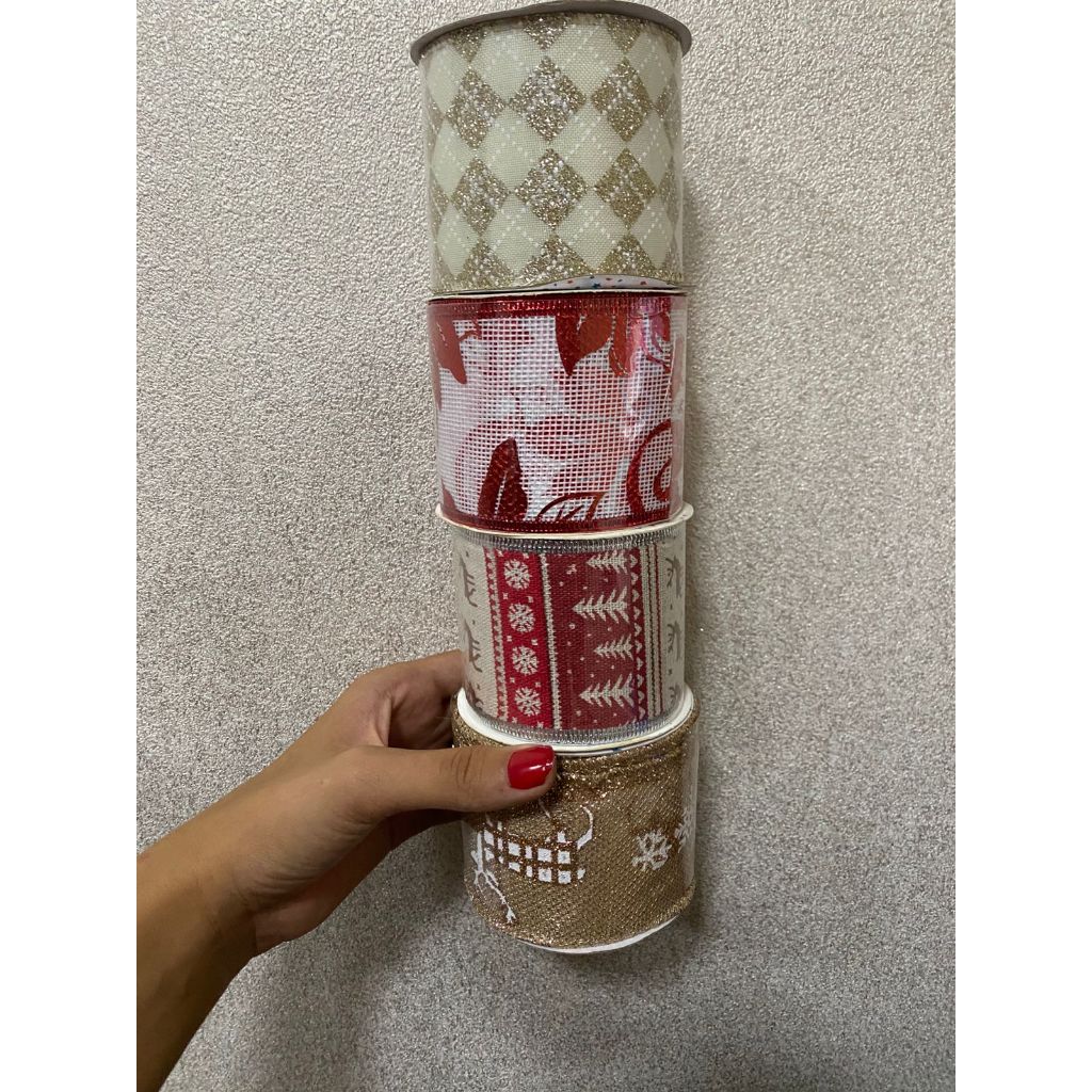 Fita Decorativa Aramada 2,7M Estilos Diversos para o Natal Glitter