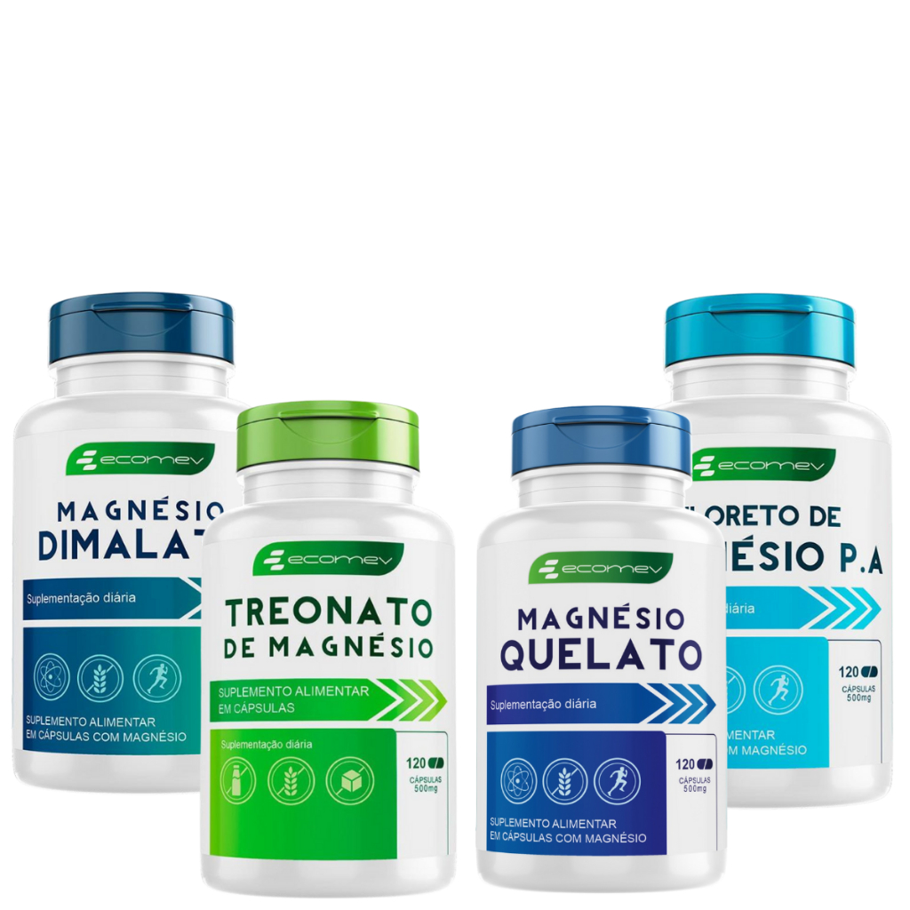 Kit Magnesio L Treonato Dimalato Quelato Cloreto PA Forma Pura Importada 500mg 480Cáp Ecomev