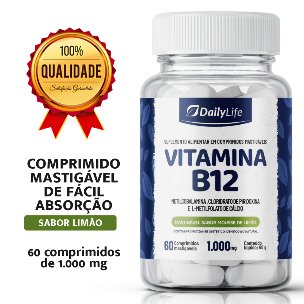 Vitamina B12 Metilcobalamina 9,9mcg 60 Comprimidos Mastigáveis | Daily Life