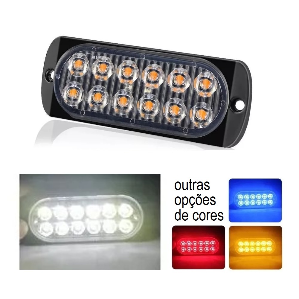 Lâmpada Strobo 12 LEDs Luz Branca Piscante Polícia, Ambulância, Guincho