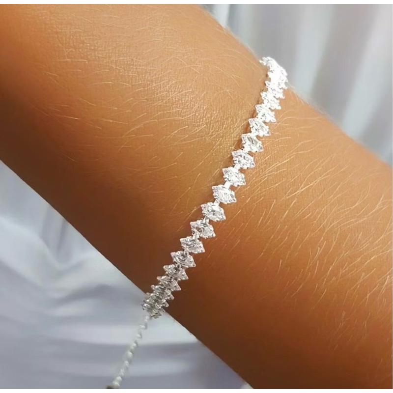 Pulseira Feminina Navete Riviera A Prata 925 Ouro 18k Cravejado