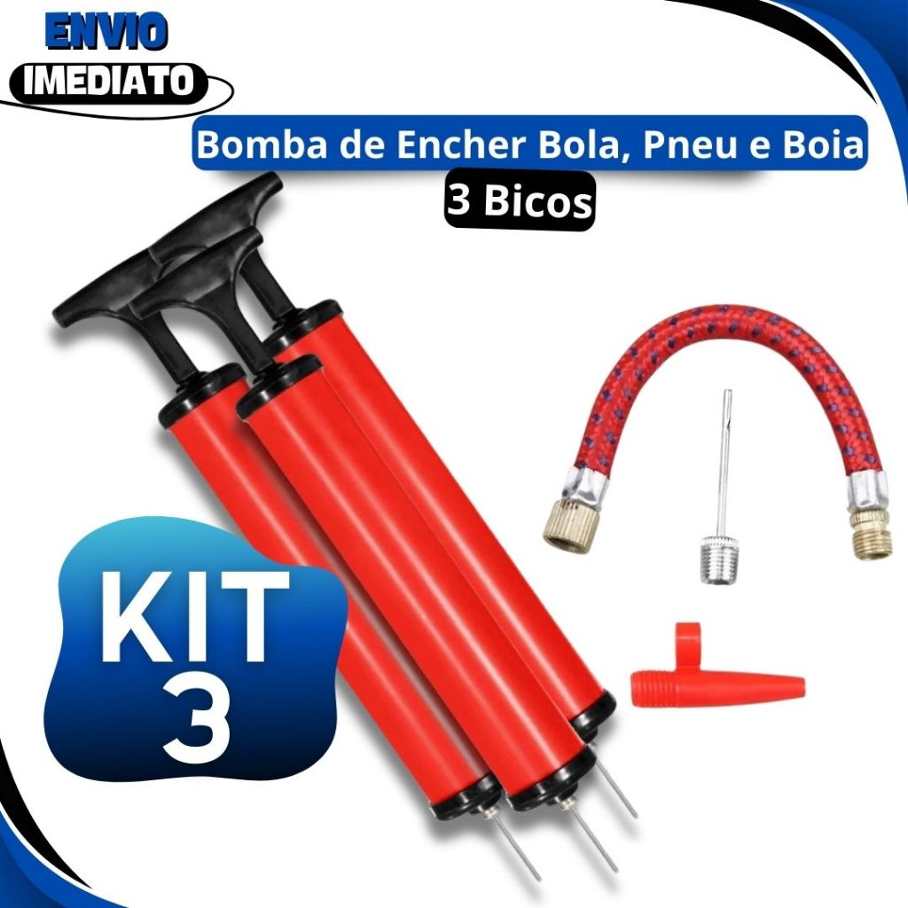 Kit 3 Bomba De Encher Bola De Futebol Profissional de Campo Futsal Basquete Vôlei Multiuso de Ar Manual