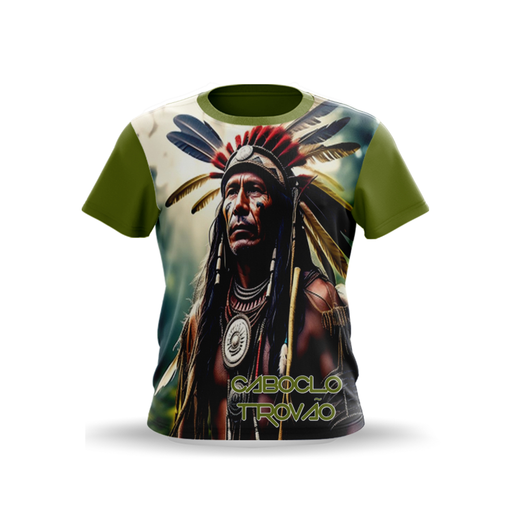 CAMISETA CABOCLO TROVÃO - UMBANDA & CANDOMBLÉ - TECIDO DRYFIT - SUBLIMADA - COD.160