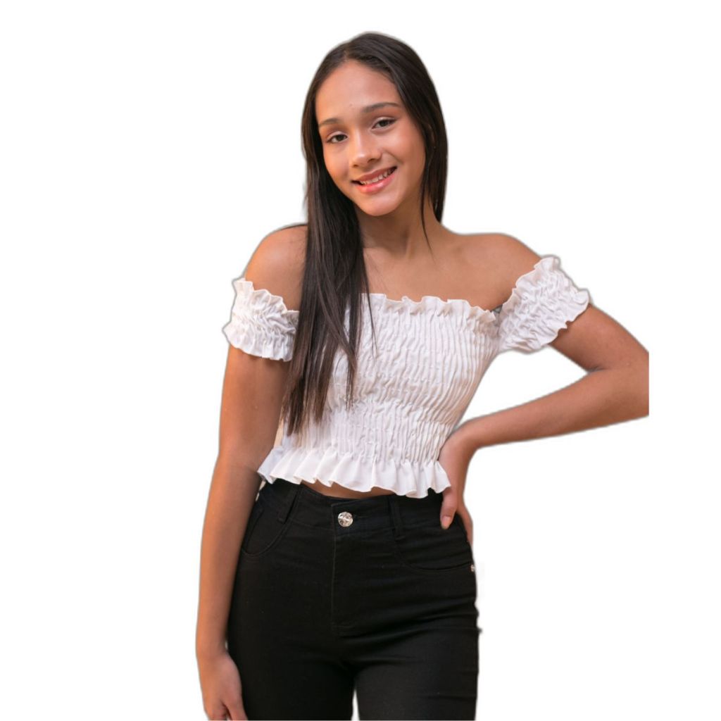 Cropped Infantil Ciganinha Manga Curta Ombro a Ombro Moda Menina