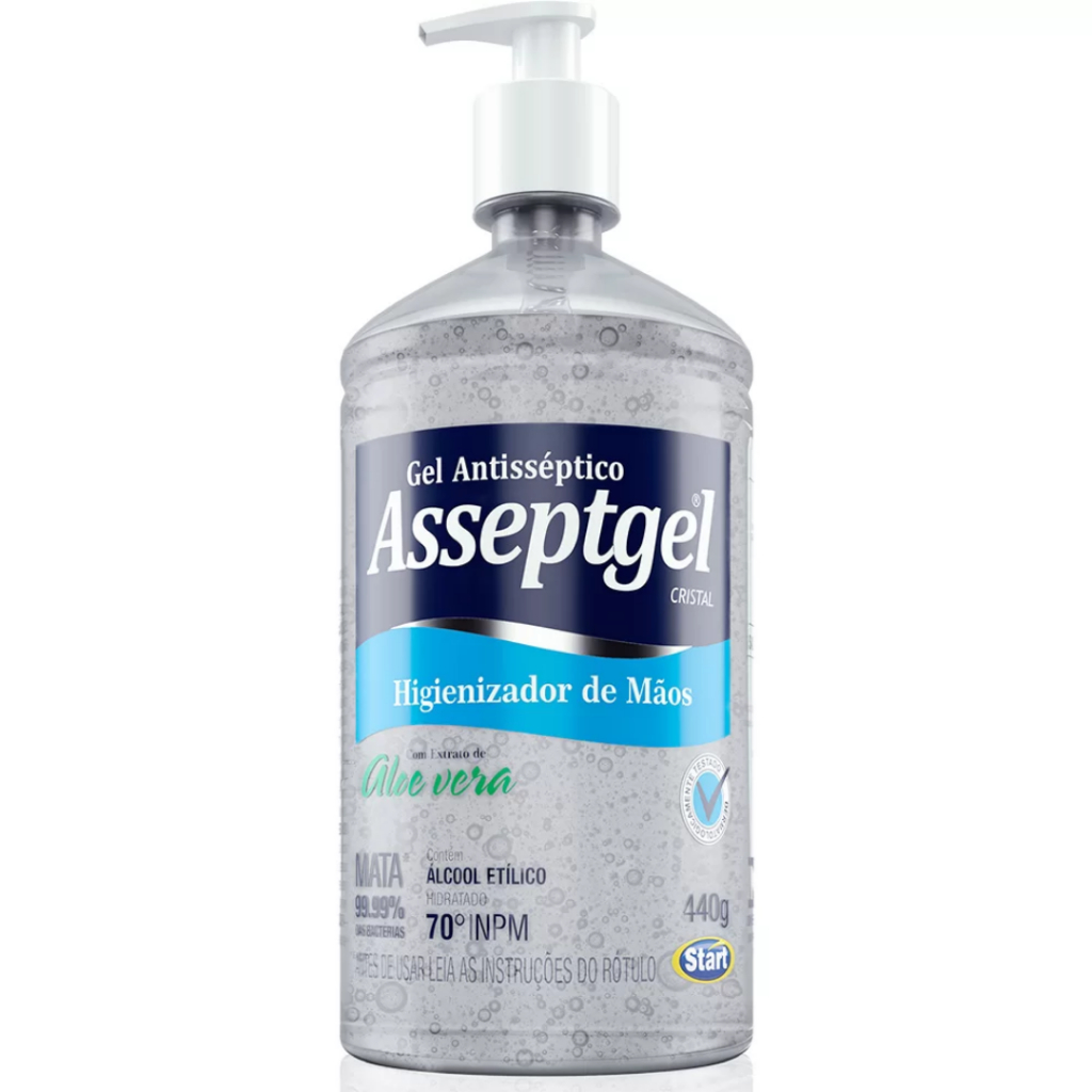 Álcool em Gel Antisseptico Asseptgel Cristal Aloe Vera 420g Hidratante Com Válvula Pump em Oferta na Shopee