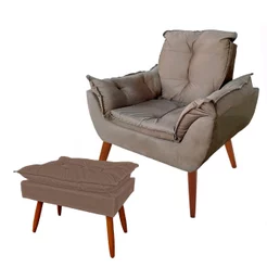 Cadeira Decorativa Com Puff Opalla Para Sala de Estar Várias Cores