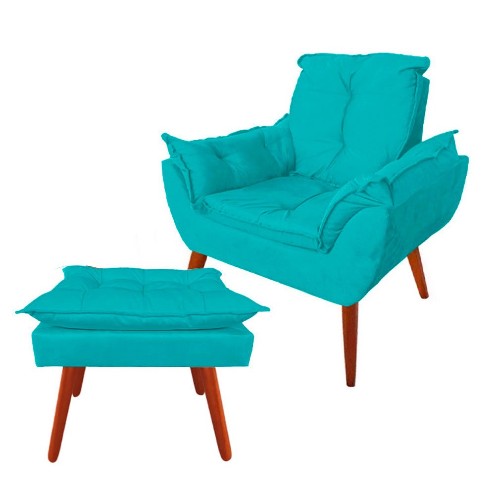 Poltrona Decorativa + Puff Confortável Pés Palito Suede Premium Várias Cores