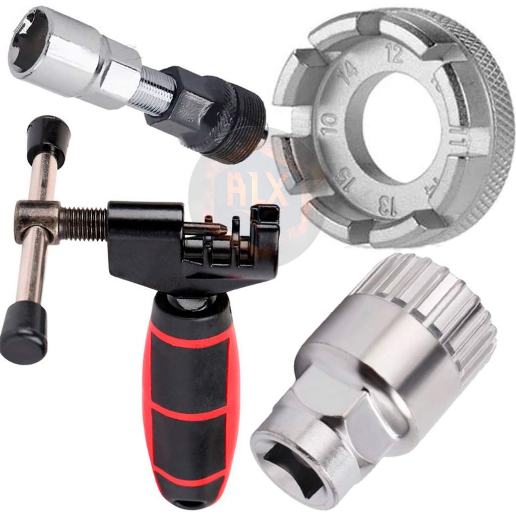 Kit ferramenta Chave Bike Corrente Extrator Pedivela Movimento Central + Chave Extrator  Pino De Corrente Para Bicicletas Correntes 8, 9, 10, 11 e 12 velocidades