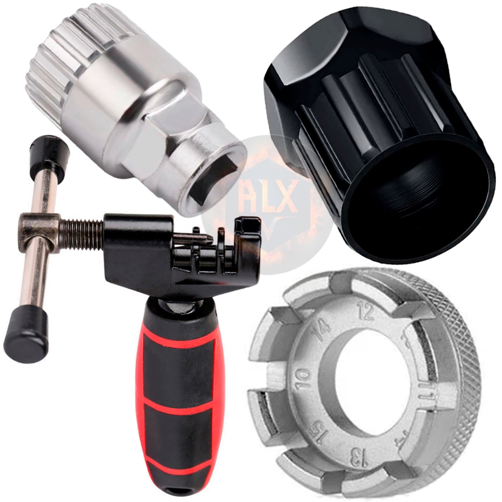 Kit de Ferramentas para Reparos de Bike - Chave de Raio, chave catraca k7 chave tira Corrente Pino de bike + chave Movimento Central