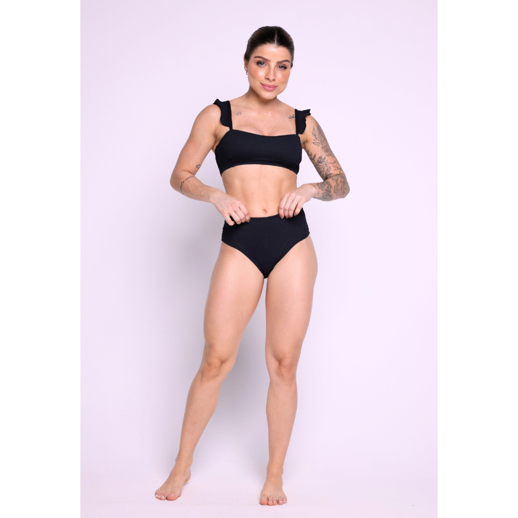 Biquíni Hot Pants Retrô Manguinha Badado Texturizado Feminino Moda Praia Verão