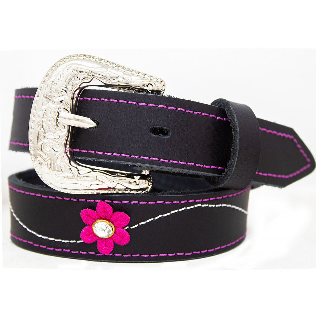 Cinto Infantil Cowgirl Couro C/ Flor + Fivela Tradicioal Criança