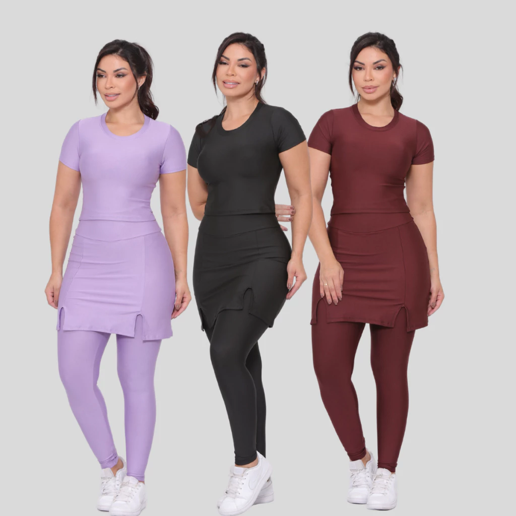 Kit 3 Conjuntos Fitness Academia Treino Funcional Moda Evangélica Prática Esportes — imagem 1