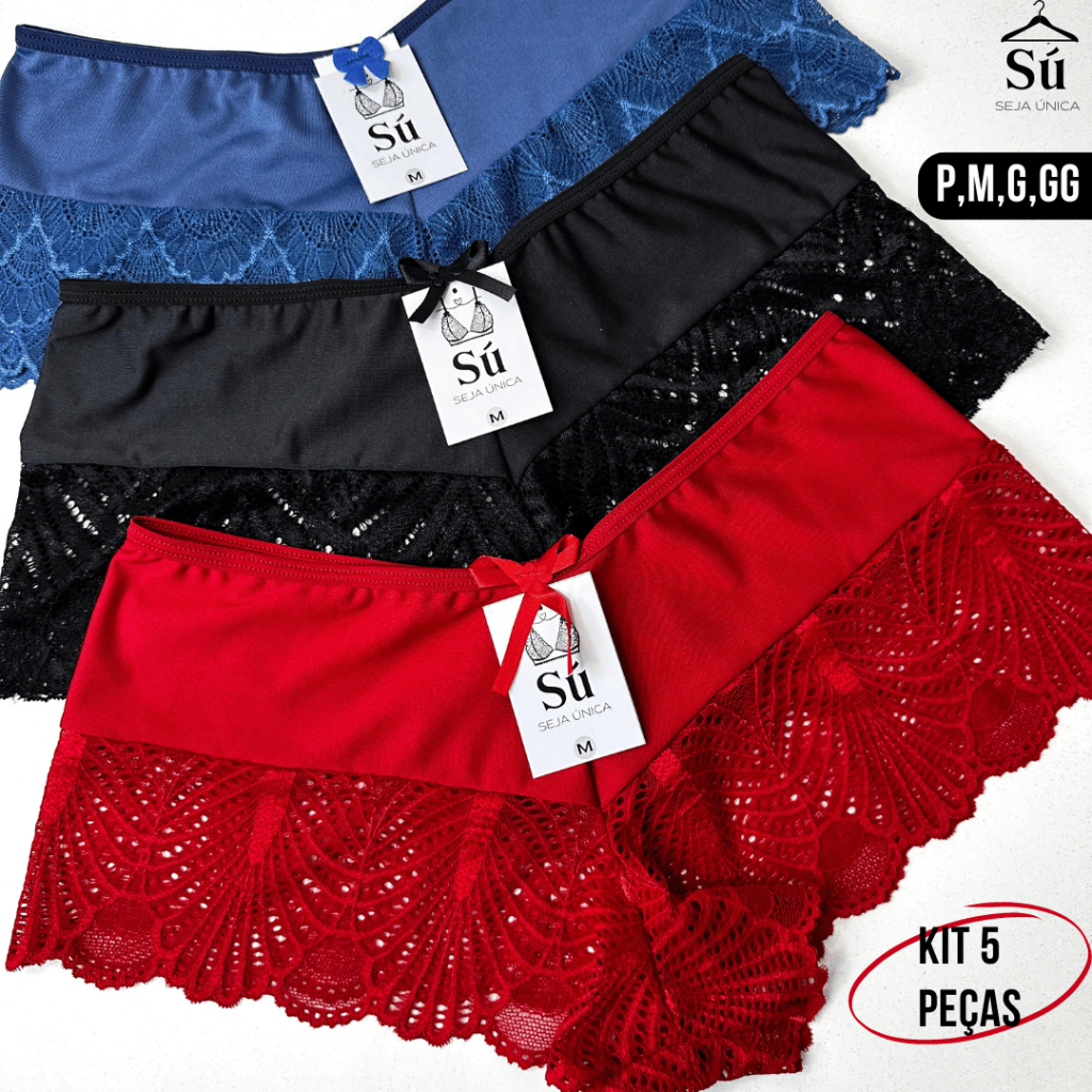 Kit 5 ou 3 Calcinhas Luxo Renda Box Shortinho Cueca Feminina Forro Algodão Conforto Seja Única em Oferta na Shopee