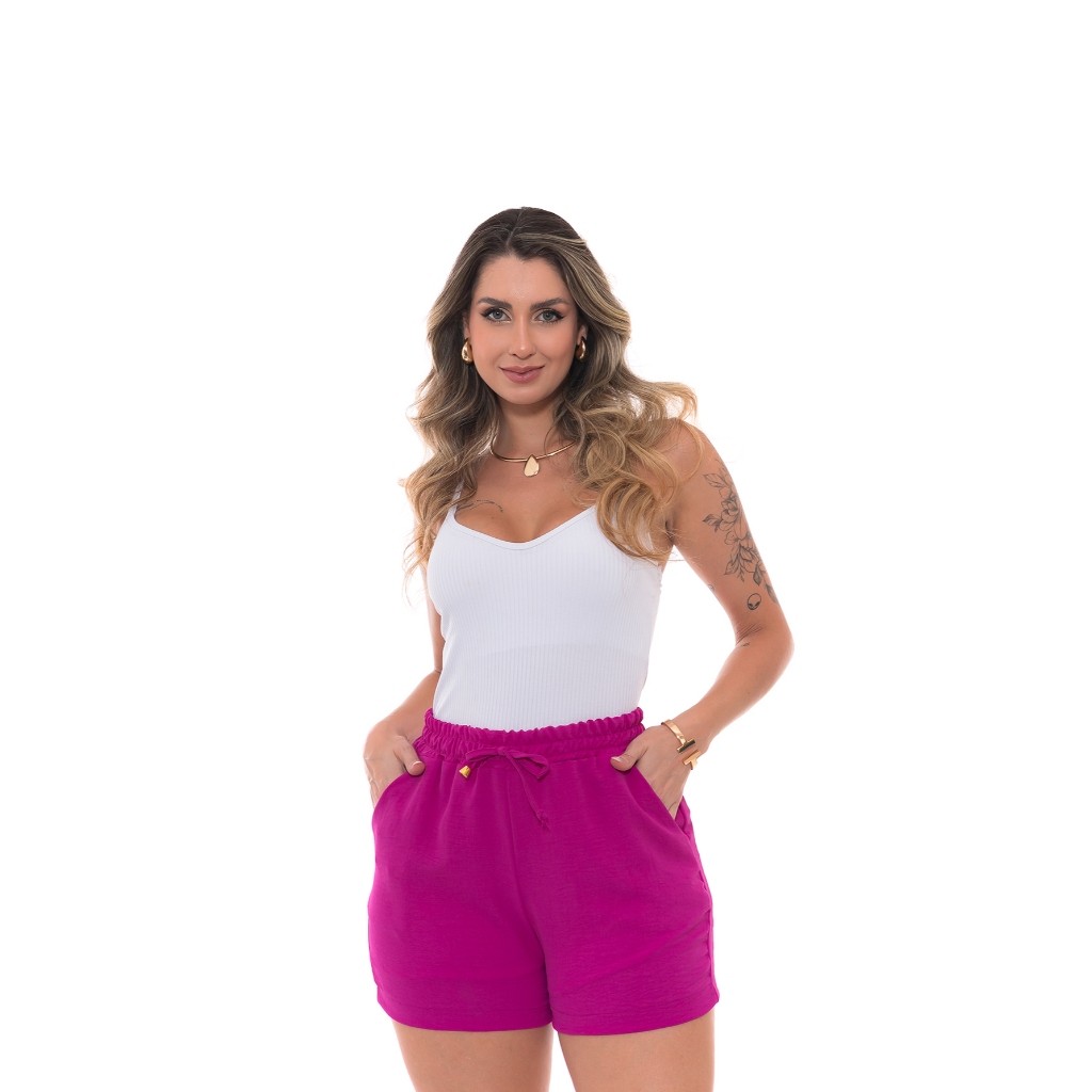 Short com Elástico Na Cintura Feminino  Estilo Casual e Confortável