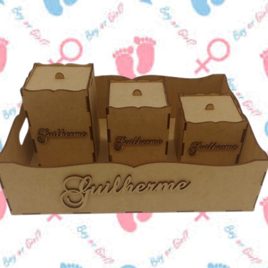 Bandeja kit higiene bebe Personalizado Nome 4 peças Mdf Cru quartinho bebe presente kit bebe