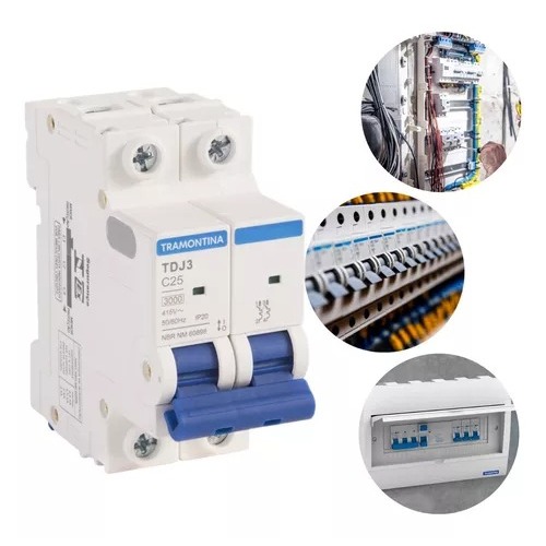 Disjuntor Bipolar 6A, 10A, 16A, 20A, 25A, 32A, 40A, 50A, 63A, 70A Curva C Tramontina