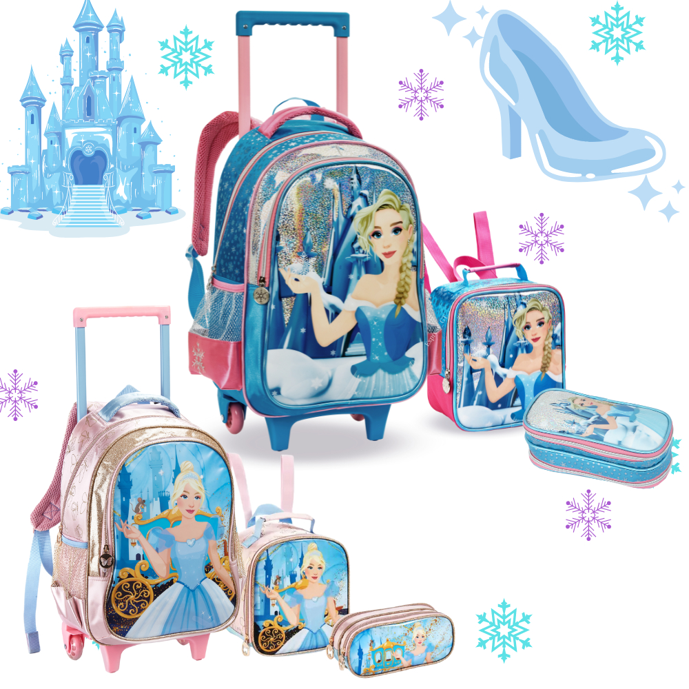 Mochila De Rodinha Menina Infantil Princesa Escolar Kit Feminina Lancheira Térmica Estojo