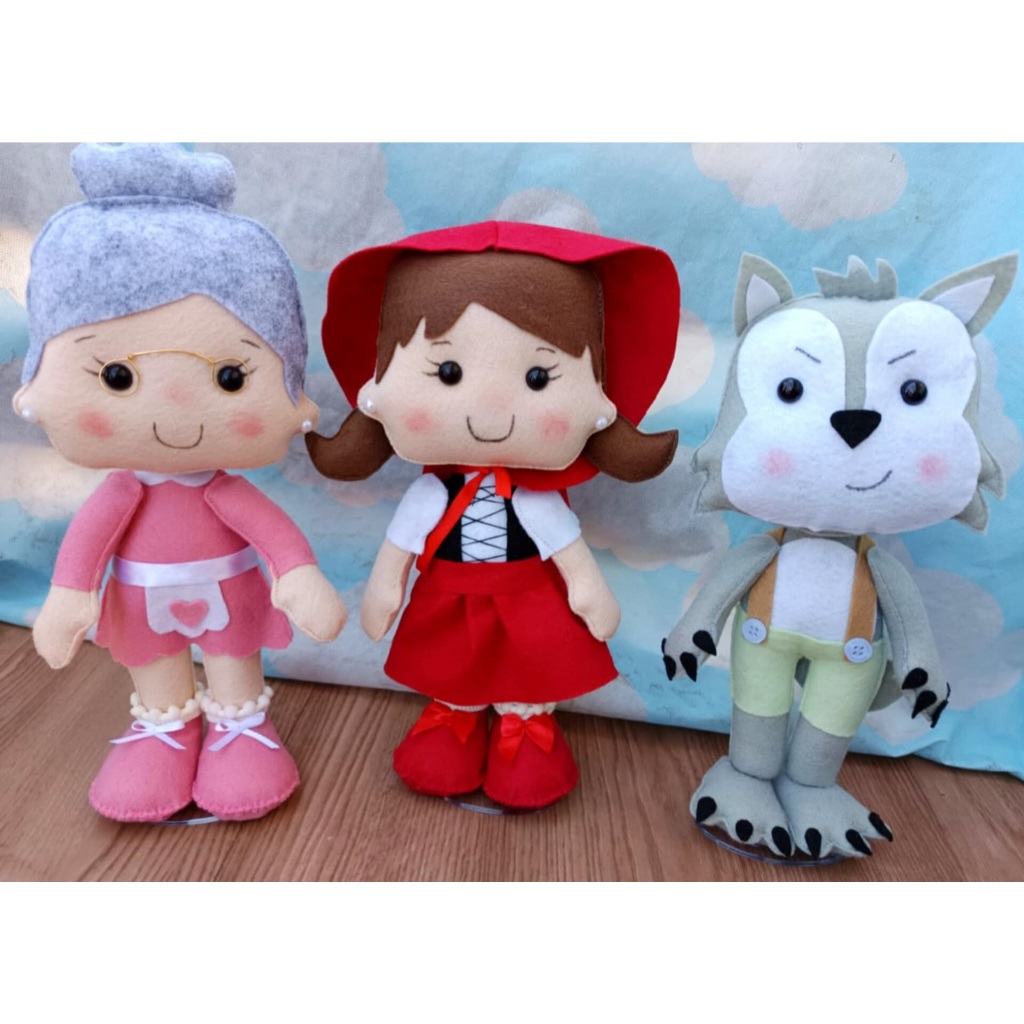 Kit bonecos Chapeuzinho vermelho de feltro decoração chapeuzinho vermelho