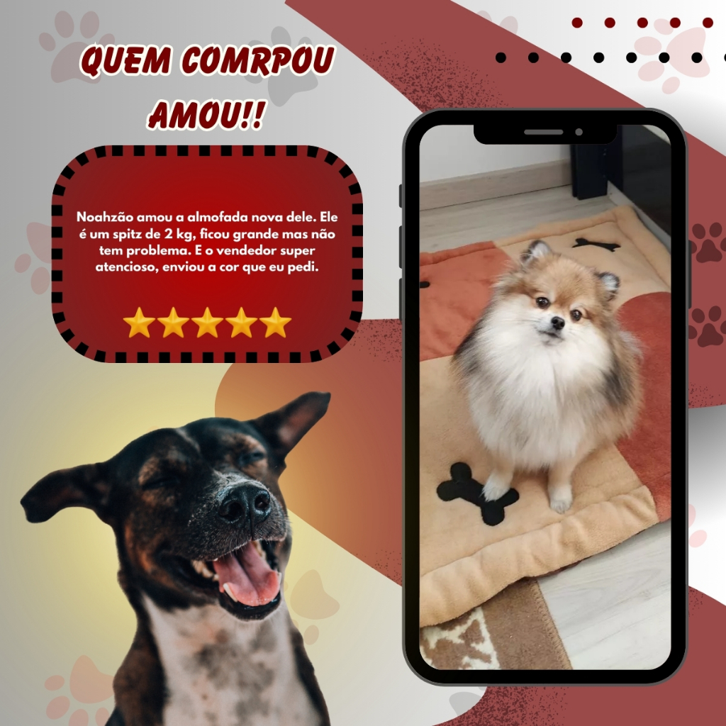 Colchonete Pet Tapete Pet 70x70 4 Ossinhos Bordados Para Cachorro e Gato