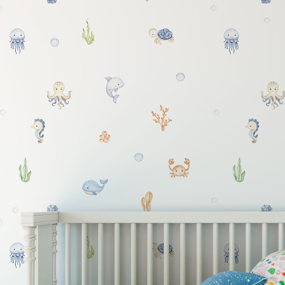 Adesivos de Parede Infantil Fundo do Mar Aquarela em Oferta na Shopee