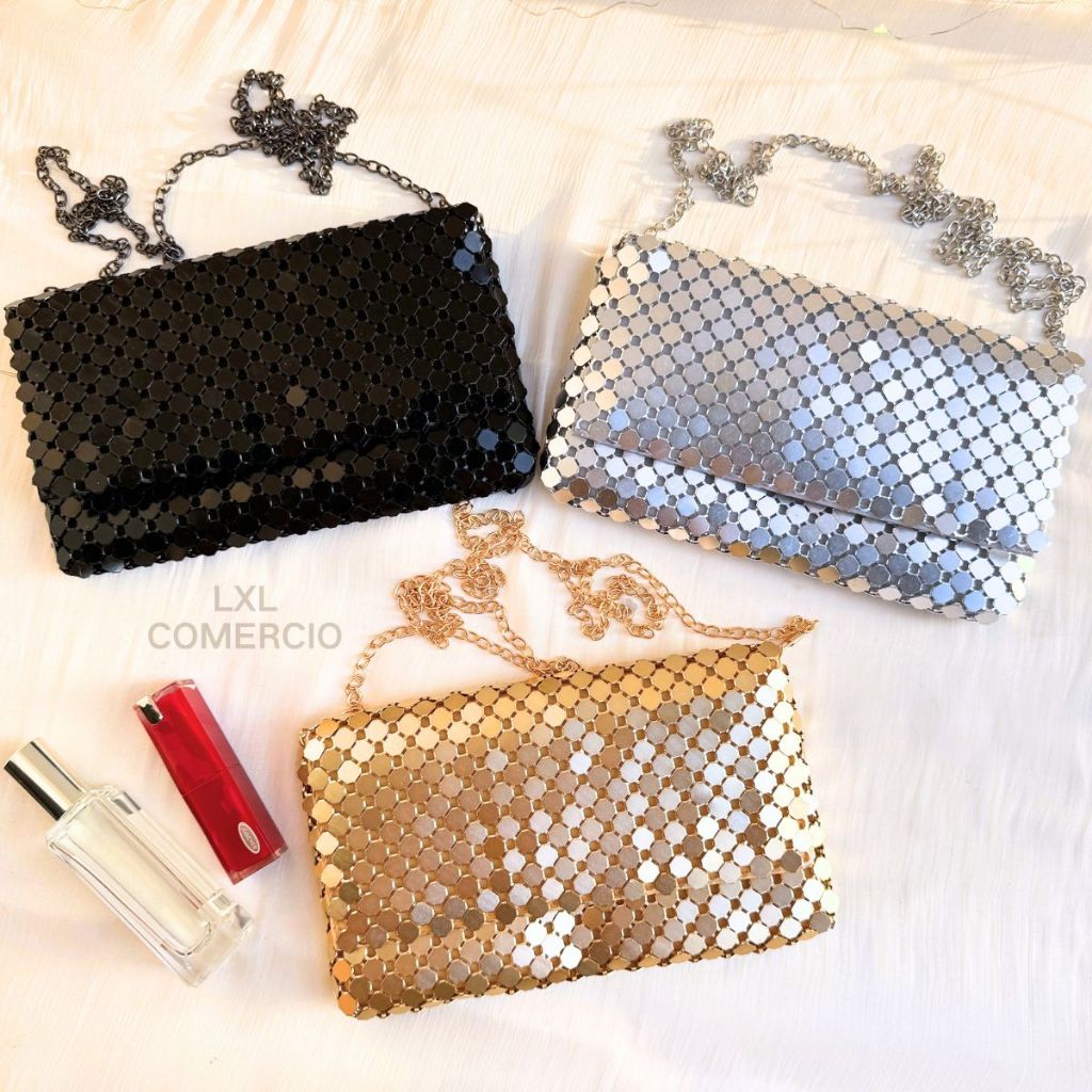 Bolsa Clutch Festa Metal Prata Dourada Preta Casamentos Baladas WT158-1