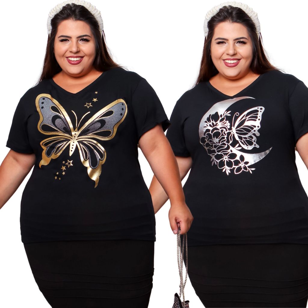 KIT 2 OU 1 UNIDADE Blusa Feminina Estilosa Pluz Size Gola V Tecido Viscolycra Premium M ao G2 em Oferta na Shopee