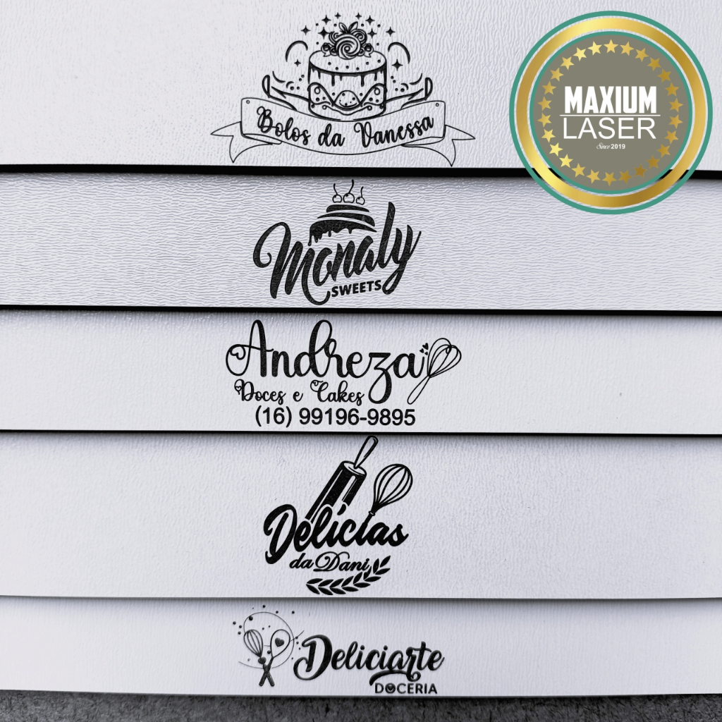 Kit 10 Cake Board retangular Personalizado com Logo em MDF Branco 3mm