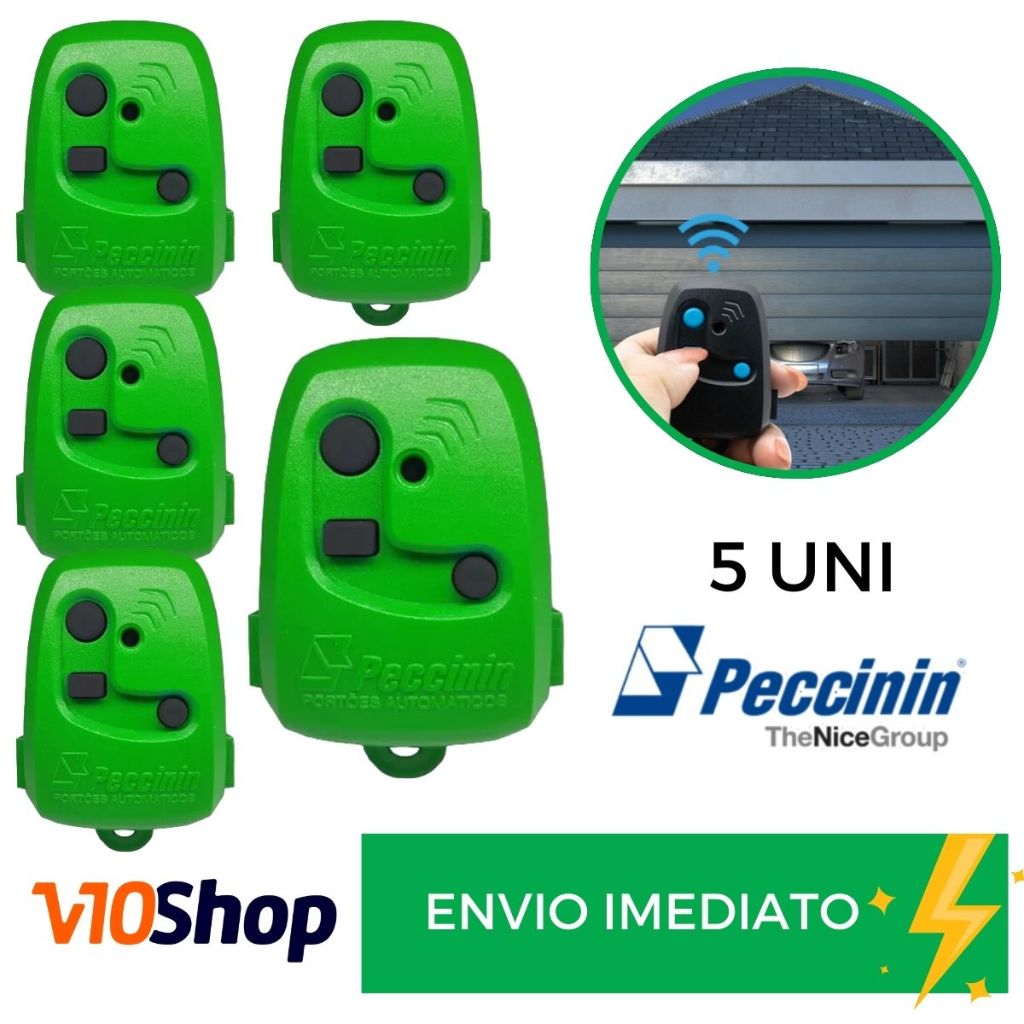 Kit 5 Controle para Portão Tx 3c Verde Peccinin Nice Linear 433 Mhz - V10 Shop