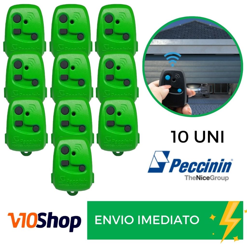 Kit 10 Controle para Portão Tx 3c Verde Peccinin Nice Linear 433 Mhz - V10 Shop